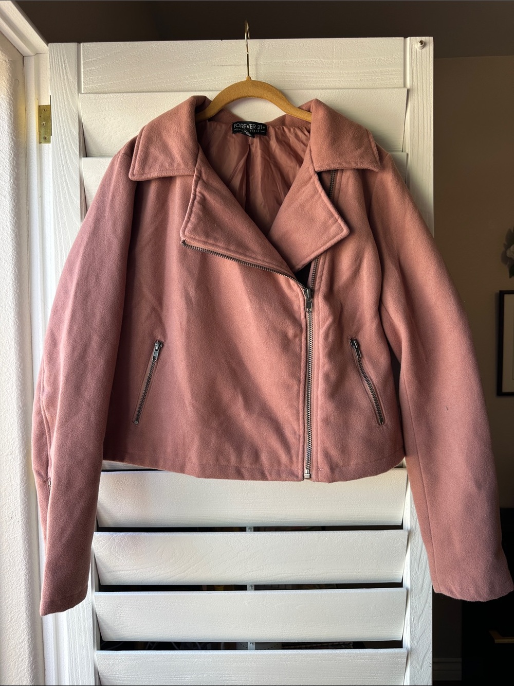 Forever 21 Plus Size Pink Peach Moto Bomber Jacket Zip Up 0X XXL